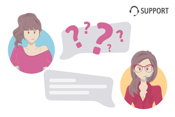 Girl consults the support service via the Internet. Isolated on a white background.