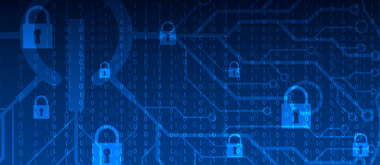 internet digital security technology concept for business background. Lock on circuit board