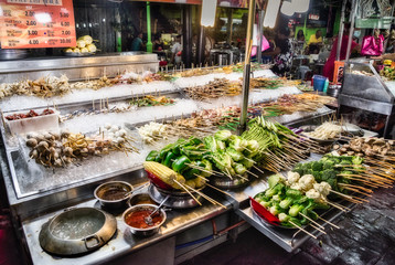 Asian food market close up fresh fofd ready to be coked