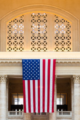 American flag hanging in a train station - 292731572