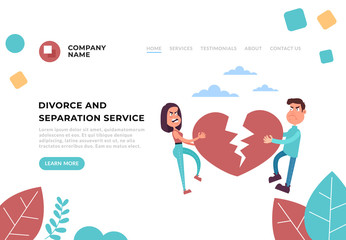 Divorce help service web page banner concept. Vector flat cartoon graphic design illustration