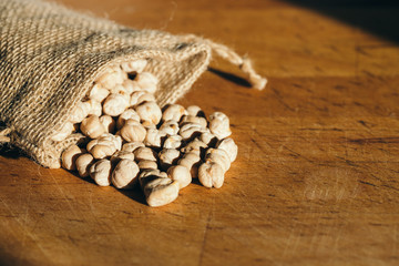 Chickpea bag on the wooden table