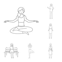 Vector design of posture and mood icon. Set of posture and female stock symbol for web.