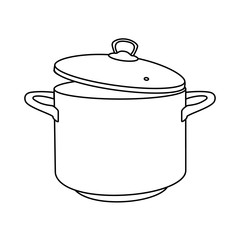 Cooking pot line, outline icon. Boiling hot water