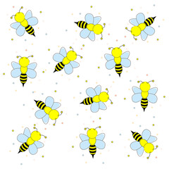 Cartoon bees flying. Vector illustration on a white background.