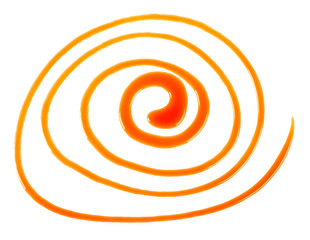 Sweet caramel sauce isolated on a white background. Top view. Circle shape.