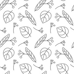 Seamless pattern. Fruits and leaves of Linden, vector illustration.