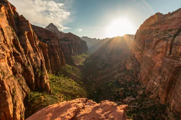 Foto op Plexiglas Zion National Park is situated in Utah, United States, Canyon Overlook Trail, beautiful lookout, stunning view, gorgeous scenery, sunset lights, wallpaper, tourism, travel USA, vacation, hiking trail © Marek