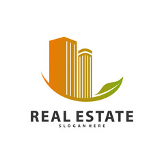 Nature Building Idea logo template, Modern City with Leaf logo designs concept, Real Estate logo Vector Illustration
