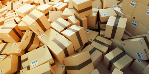 Infinite carton boxes, logistics and shipment industry concepts, 3d rendering