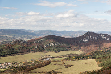 Fototapeta na wymiar view from Kecka hill in autumn Sulovske skaly mountains in Slovakia