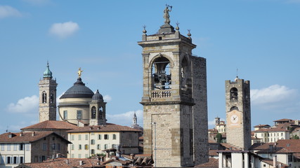 Bergamo, Italy. Landscape at the towers and domes of the old town. One of the most beautiful cities in Italy