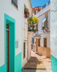 Fototapeta na wymiar A picturesque and narrow street in Marbella old town, province of Malaga, Andalusia, Spain.