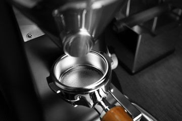 Portafilter with basket for making espresso