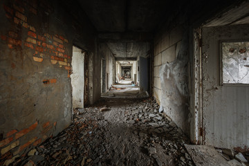 Abandoned corridor in Pripyat Hospital, Chernobyl Exclusion Zone 2019