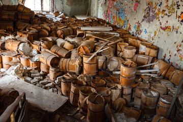 Old and damaged wine and beer barrels