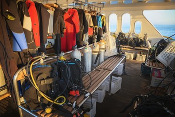 Scuba gear on the boat drying