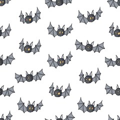 Seamless pattern with Cartoon bats. Cute vampire bat, flying mammal backdrop