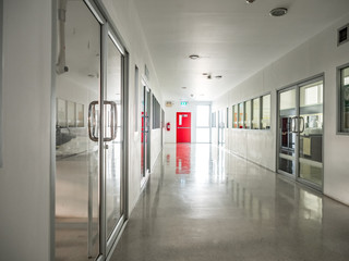 red fire exit door on the indoor building