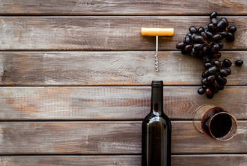 Testing wine concept. Top view dark wooden background copy space