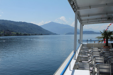 boat on lake zug with Rigi and lake