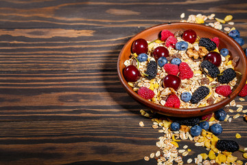 Breakfast with oatmeal and fruit