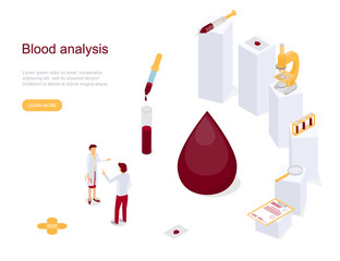 Blood Test Analysis Concept Card Landing Web Page Template. Vector
