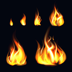 Realistic 3d Detailed Fire Flame Set. Vector