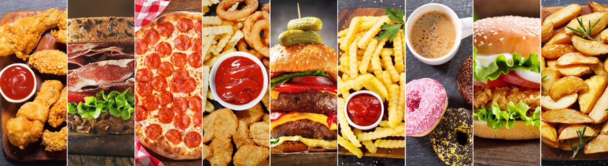 Fototapeta collage of various fast food meals and drinks obraz