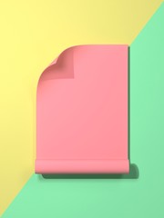 Fototapeta premium 3d render image of colorful pastel blank paper for put text or product.Creative flat lay render image of blank paper mockup.