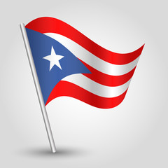 vector waving simple triangle rican flag on slanted silver pole - symbol of puerto rico with metal stick - anglo america