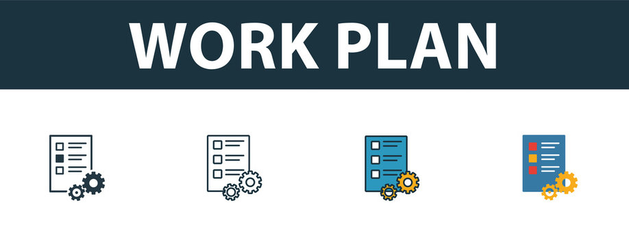 Work Plan icon set. Premium symbol in different styles from productivity icons collection. Creative work plan icon filled, outline, colored and flat symbols