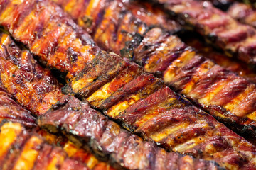 grilled BBQ pork ribs on the grill