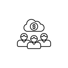 cloud, storage, people, money line icon on white background