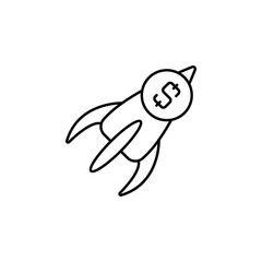 startup, rocket, money line icon on white background