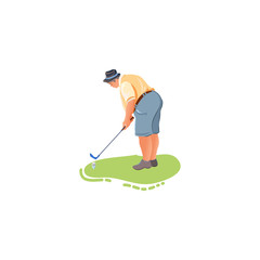Man playing golf with golf club on grass vector illustration