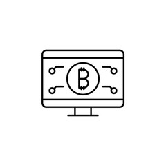 bitcoin, monitor line icon on white background