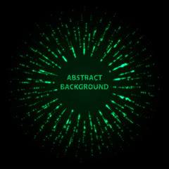 Abstract stipple background. Green Luminous circles. Aquamarine elegant glowing circle.  Green light ring. Virid sparking particles. Colorful ellipse. Bright border.