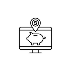 money, saving, monitor, pig line icon on white background
