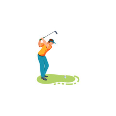 Young man in special sportswear playing golf vector illustration