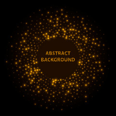 Abstract stipple background. Orange Luminous circles. Red-yellow elegant glowing circle. Peach light ring. Sparking particles. Colorful ellipse. Bright border.