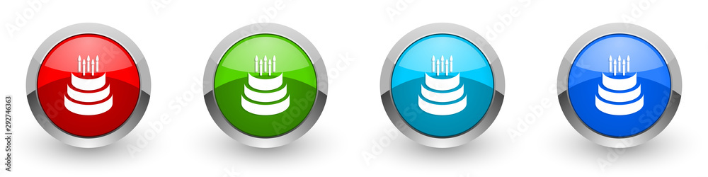 Aufkleber cake silver metallic glossy icons, red, set of modern design buttons for web, internet and mobile ap