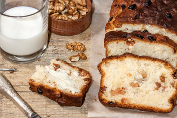 Barmbrack or bairin breac is a traditional Irish sweet yeast bread with grapes and raisins, often eaten with afternoon tea butter and traditionally served on Halloween.