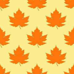 Fototapeta premium Icono plano patrón hojas de árbol color naranja sobre fondo color amarillo
