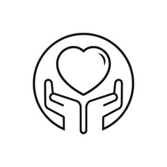 Charity symbol. Heart on the palm icon. Vector illustration