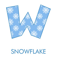 Logotipo letra W con patr&oacute;n con estrellas de nieve en blanco y azul