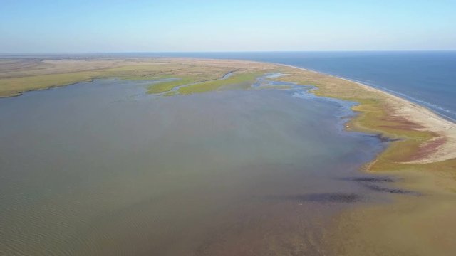 Sacalin Island, aerial view. A newly formed island between the Black Sea and Danube Delta.