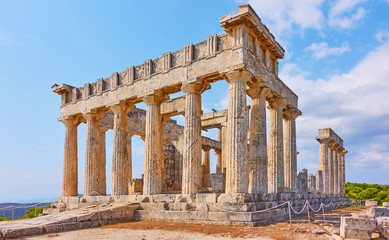 Ancient ruins of Temple of Aphaea in Aegina Island