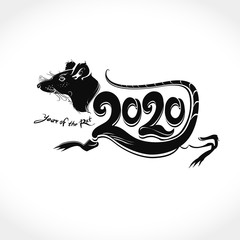 Wild Rat 2020. Vector template with the inscription 2020 and Rat. New Year on the Chinese calendar.