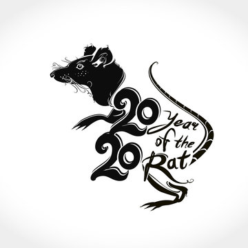 Year of the rat 2020 logo text design. Flat Rat 2020. Vector template with the inscription 2020 and Rat. New Year on the Chinese calendar.